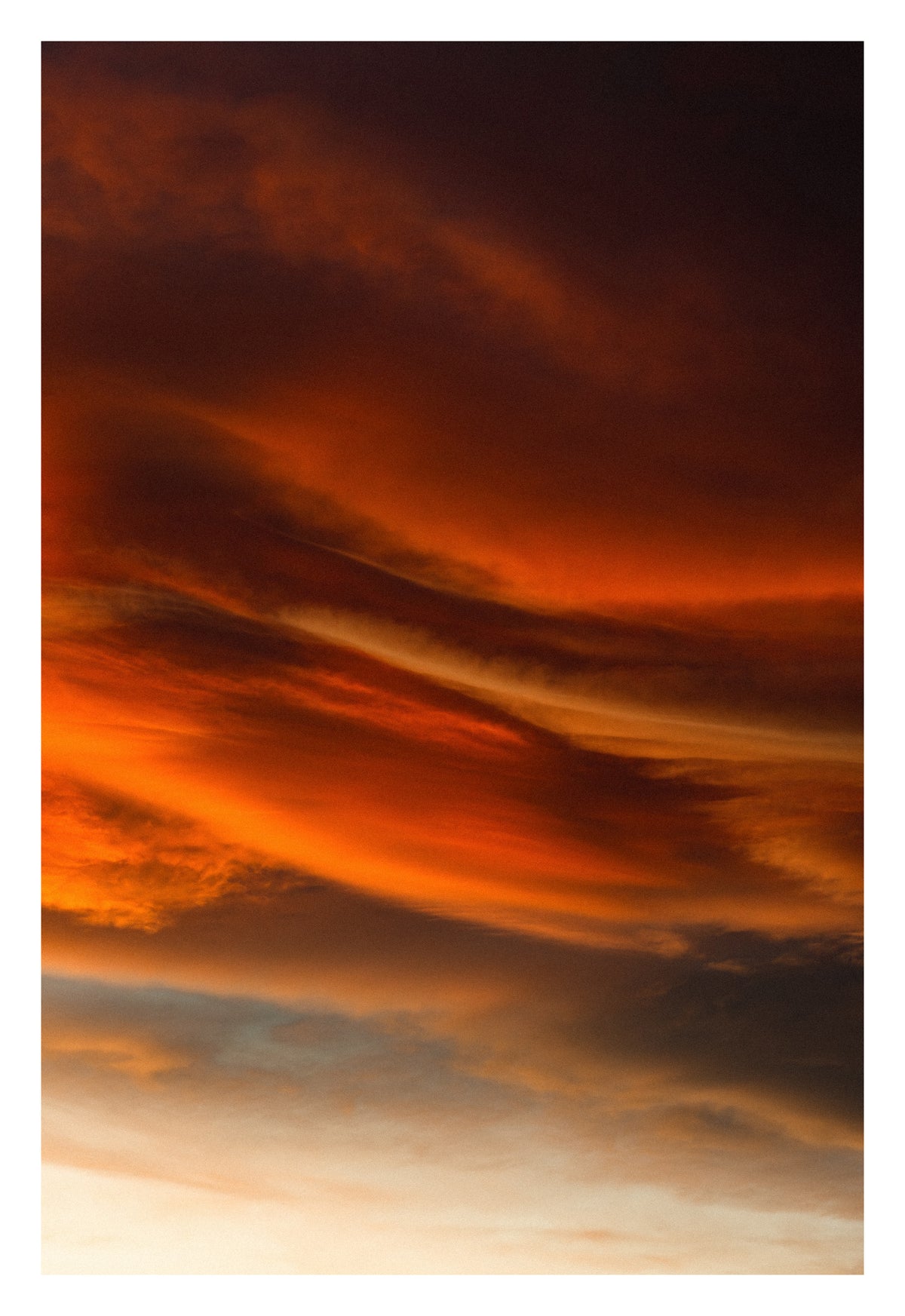 A gossamer Alberta sky at dusk — colour, texture and light from within. Shown with the white signing border.