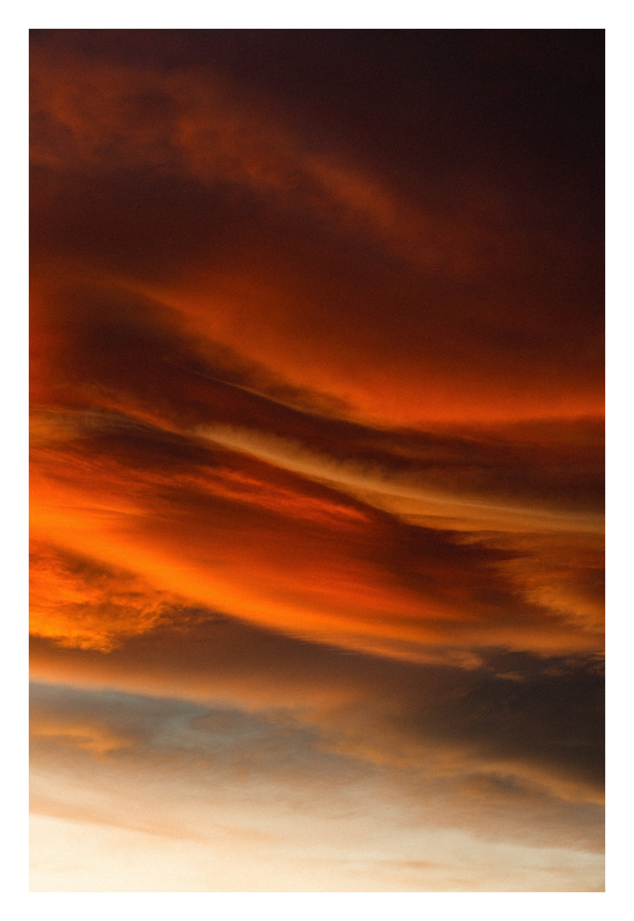 A gossamer Alberta sky at dusk — colour, texture and light from within. Shown with the white signing border.